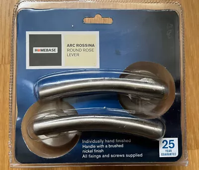 Homebase Rossina Round Rose Lever Door Handles Brushed Nickel Finish Brand New • £12.95