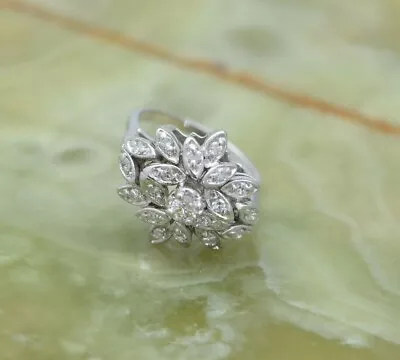 Vintage Diamond Cocktail Ring 14K WG 1950 Size 5.75 • $1195