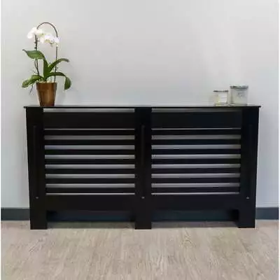 Radiator Cover Wall Cabinet MDF Wood Black Horizontal Line Grill Shelf Cabinet • £89.99