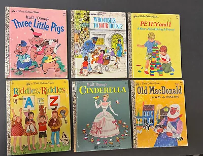 Vintage Lot Of 6 1970’s Little Golden Books-Three Little Pigs- Riddles-Petey&I+ • $11.95