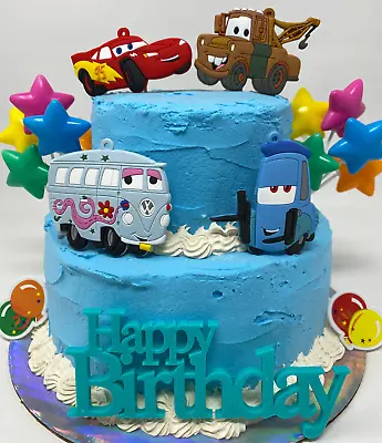 Disney Cars Deluxe Birthday Cake Topper Set Lightning McQueen And Tow Mater • £17.35