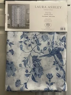 Laura Ashley Summer Palace Floral Birds Pole Top Window Panels Blue White 38x84” • $69.95