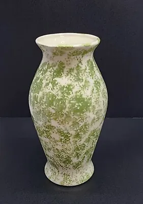 Vintage 1965 Green & White Ceramic Art Pottery Vase 7  Hand Made • $10