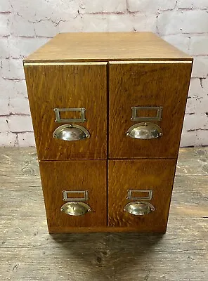 Vintage Oak 4 Drawer Card Index Filing Cabinet Original 1940's Office Storage. • £254