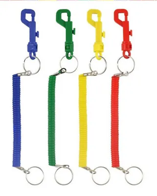 Spiral Key Chain Belt Snap Hook Clip On Ring Coil Stretch Spring Keyring Safe • £2.95