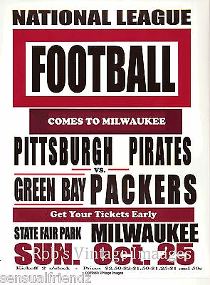 Green Bay Packers Vs  Pittsburgh Pirates Poster 1936 NFL Vintage Football  Print • $8.48