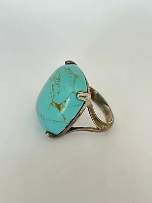 Vintage Native American Turquoise Sterling Silver Signed Sz 6.75 • $32