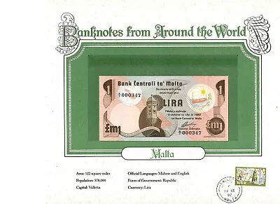 World Banknotes Malta 1 Pound Lira 1967 (1979) P-34a UNC A/1 000347 Low # • $31.50