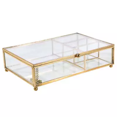 Vintage 4 Compartment Glass Unisex Cosmetic & Jewelry Keepsake Box In Gold • $20.99