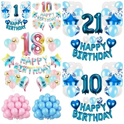 Happy Birthday Balloons Foil 18th 25th 30th 40th Number Age Party Decor BALLOONS • £3.45