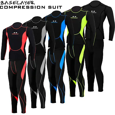 Men Compression Activewear Suit Cycling Sports Base Layer Tights Under Set Shirt • $30.49