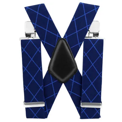 Mens Xxl 50mm Wide Heavy Duty X Shape Braces Elastic Suspenders Trouser Clips Uk • £7.41