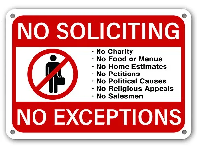 No Soliciting Sign No Exceptions Front Door Home Business Security Red On White  • $7.69