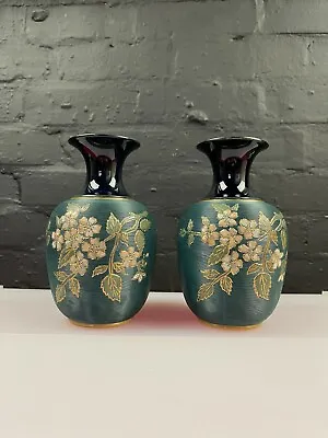 £149.99 • Buy Lovatts Art Deco Langley Mill Pair Rare Vases Perfect 7.75  Green Gold Flowers
