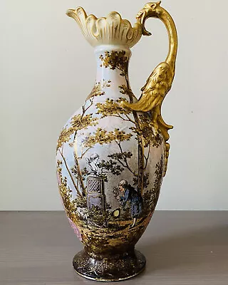 Vtg Musterschutz Dragon Handled Ewer Hand Painted Widower’s Landscape Germany • $138.69