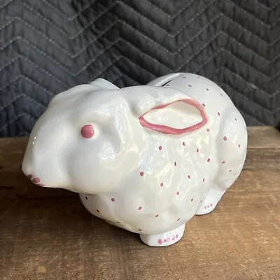 TIFFANY & CO AUSTRIA Bunny Rabbit White  With Pink Polka Dots Coin Piggy Bank • $59.95