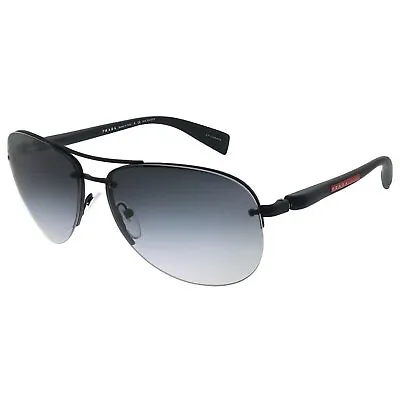 Prada Linea Rossa PS 56MS DG05W1  Black Metal Aviator Sunglasses Grey Polarized • $154.99