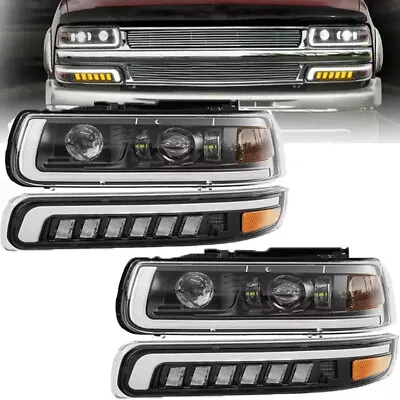 Fits 99-02 Chevy Silverado 00-06 Tahoe LED Projector Headlights+LED Bumper Lamps • $275.99