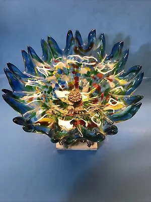 Murano End Of Day Art Glass Huge Centerpiece Brass Marble Base Rare MCM • $200