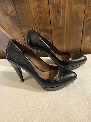 Zara Woman Black Leather Pump Heels New Sz 37 • $14.95