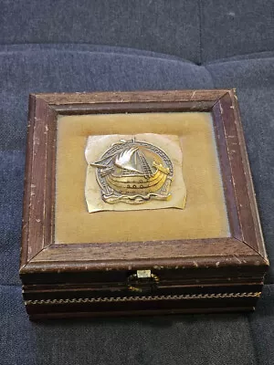 Vintage Jewelry Box Nautical Wooden Ship Sailor Trinket Gold Detail Working MUSI • $64.99