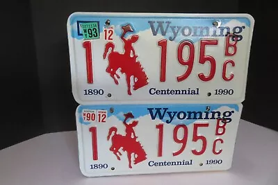 1890-1990 VINTAGE WY CENTENNIAL Casper Bucking Bronco License Plates (2) 1-195BC • $15