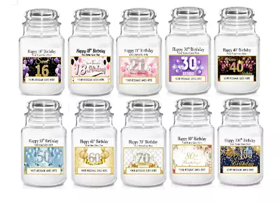 Personalised Happy 16th To 100th Birthday Label For Yankee Candle Sweet Jar. • £3