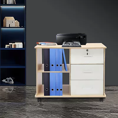 $88.02 • Buy File Cabinet 3 Drawer Mobile Lateral Filing Cabinet With 2 Open Shelves