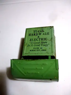 Vtg Match Box Holder Tin Metal Wall Mount Advertising Turek Hardware Store Iowa • $47