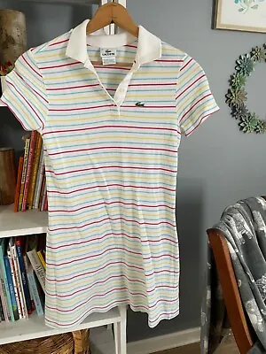 Vintage Lacoste Dress Polo White Multi Stripe Alligator Retro 16 • $19.99