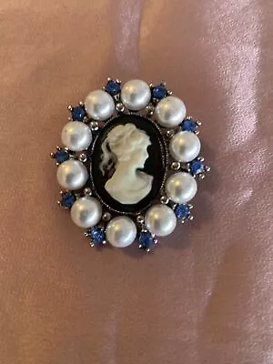 Vintage Cameo Rhinestone & Pearl Stock Pin • $16.19