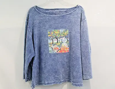 Michael Leu Collection Wearable Art Top Size L Blue Boat Neck 3/4 Sleeve • $24.99