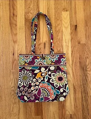 Vera Bradley Shoulder Tote In Plum Crazy Retired - Quilted Handbag Purse • $22