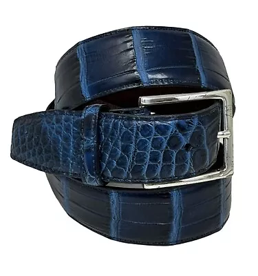 Torino Elite Blue South American Caiman Leather Belt ~ Sz 36 ~ 1.5” Width • $149.95
