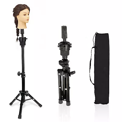 Adjustable Wig Head Stand Mannequin Tripod Holder For Cosmetology Hairdressing • £11.98