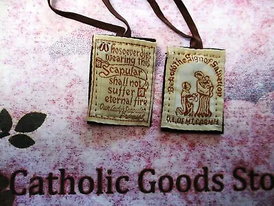 Our Lady Of Mt Carmel Brown Scapular W/ Our Ladies Promise W/ Brown Straps • $3.75