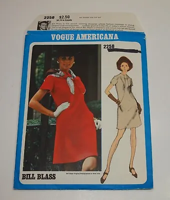 Vintage Vogue Americana Pattern CUT & COMPLETE 2258 BILL BLASS Dress 16 Bust 38 • $15