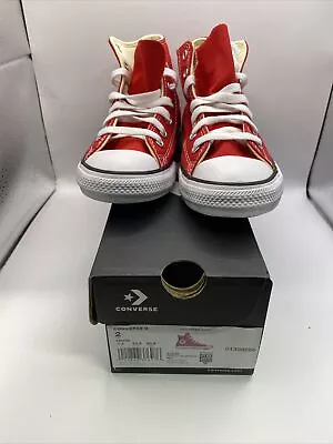 CONVERSE Youth Chuck Taylor All-Star High Top Sneaker In Red Size US2 • £28.14