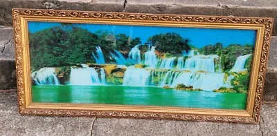Vintage Picture Waterfall Landscape Framed Hanging Landscape Lamp  • $225