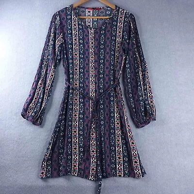 Tigerlily Women's Size 8 Long Sleeve Button Front Rayon Tie Waist Dress • $38.75