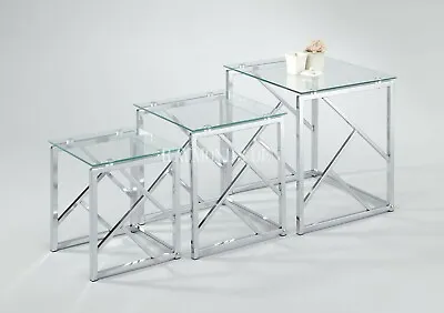 £140 • Buy Contemporary Style Glass Nest Of Tables Tempered Glass Frame Display Living Room