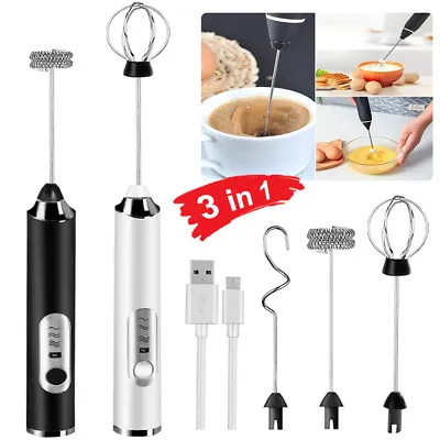 Rechargeable Electric Milk Coffee Frother Whisk Egg Beater Handheld Frappe Mixer • £8.69