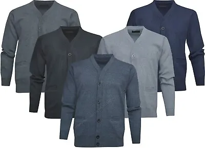 Mens Plain Cardigan Button Up V Neck Knitted Classic Sweater Jumper Casual M-2XL • £16.95