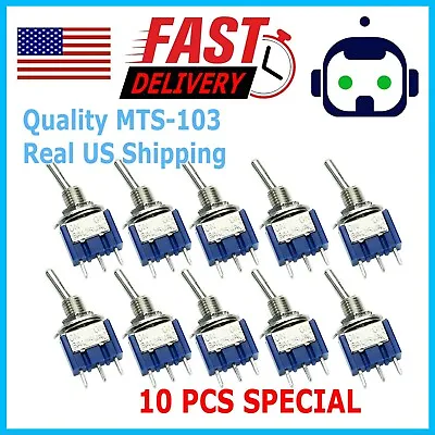 $6.99 • Buy 10pcs 3 Pin SPDT ON-OFF-ON 3 Position Mini Toggle Switches MTS-103 US Free Ship