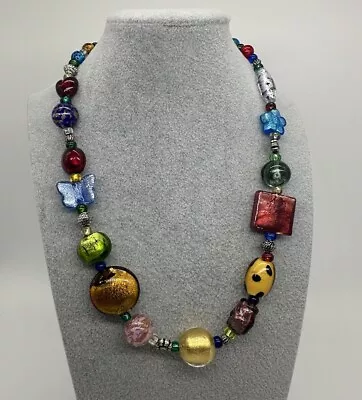 Antica Murrina Murano Necklace Art Glass Colorful Beads Chunky Venezia OOAK Boho • $34