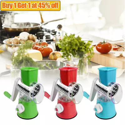 Cheese Grater Rotary Handheld Fruit Vegetable Slicer Shredder 3 Drum Blades • £9.96