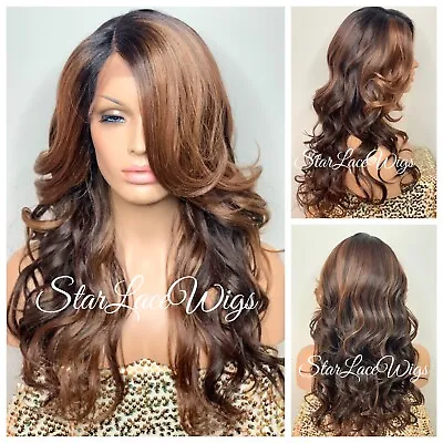 Lace Front Wig Brown Light Highlights Long Curly Layers Dark Roots Heat Safe Ok • $62.65