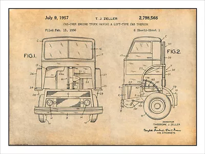 1956 Mack Cab Over Diesel Semi Truck Patent Print Art Drawing • $16.19