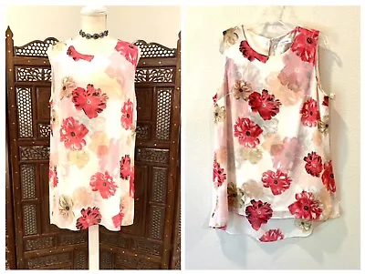 Calvin Klein Large Sleeveless Chiffon Sheath Dress Colorful Floral Lined *mint* • $22.95