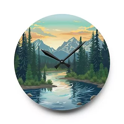 Retro Nature Art Vintage Style Mountain Vista Acrylic Wall Clock Analog Clock • $48